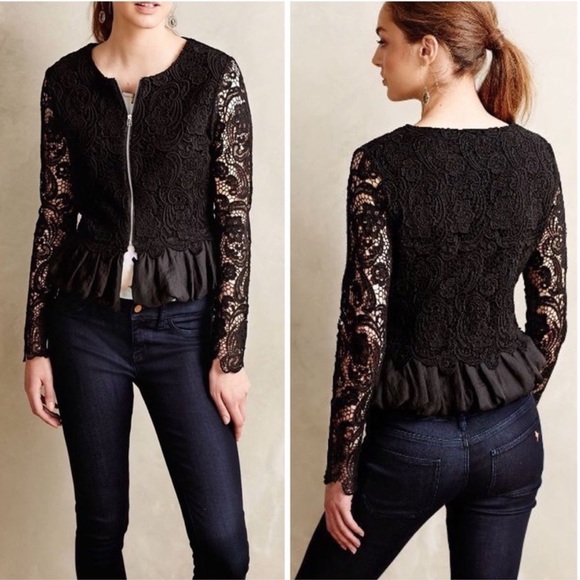 NEW Anthropologie Lilis Closet Lace Peplum Bomber - Picture 1 of 7